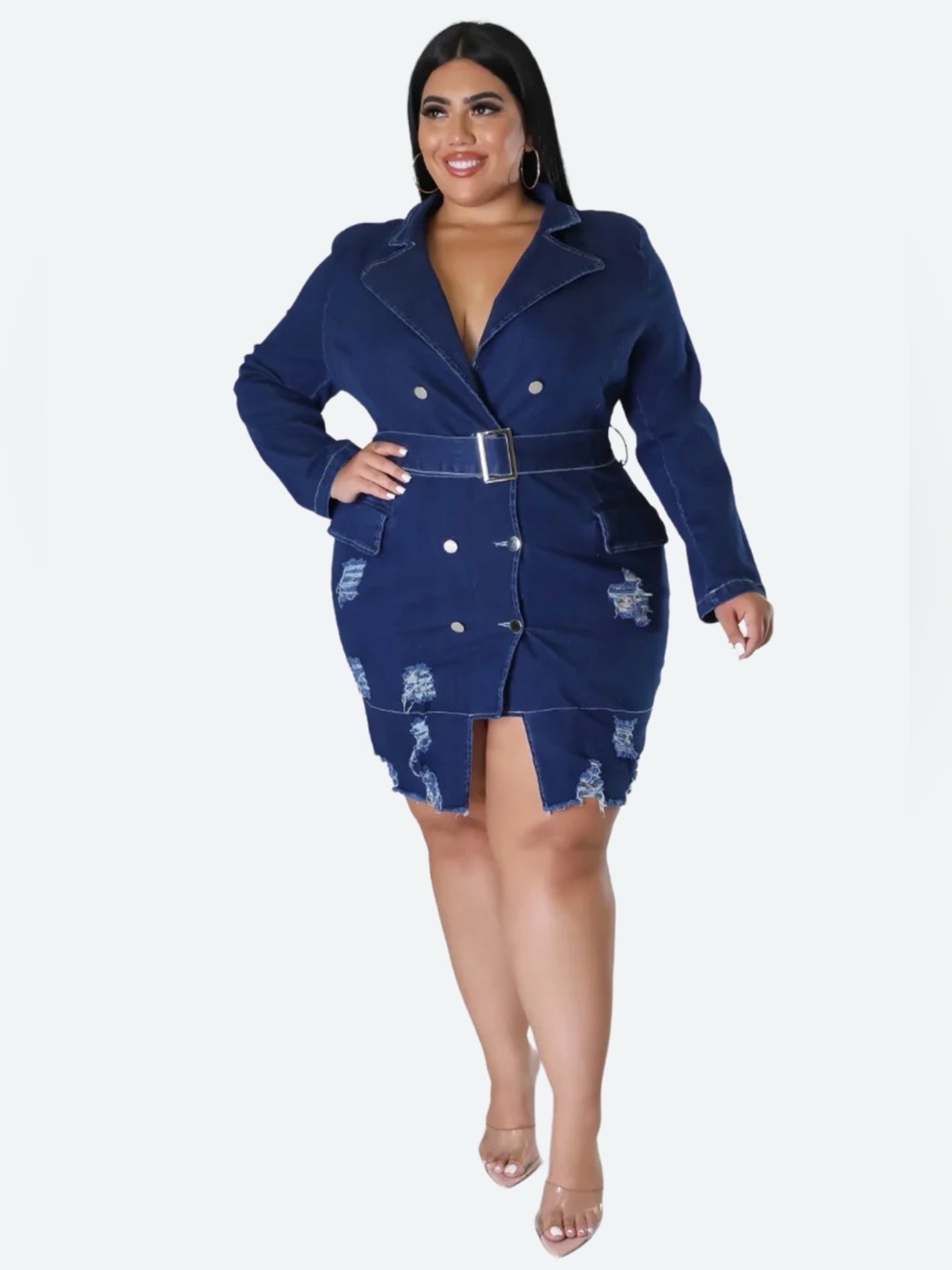 NWT Good Time USA Juicy Body Goddess 3X Distressed Denim Trench Coat Dress